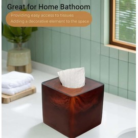 Smooth Tortoiseshell Finish Facial Tissue Box Cover - Brown Resin Cube Tissue Holder with Open Bottom, Modern Home Decor for Bathroom, Living Room, Kitchen, Office - Unique Housewarming Gift