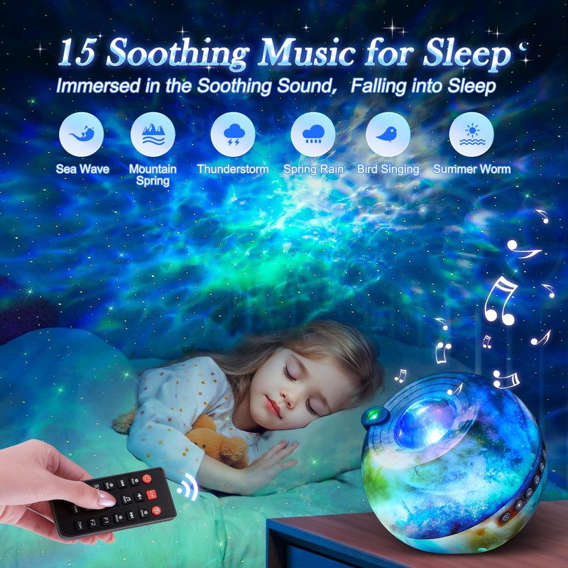 PIKOY Galaxy Projector,105 Light Modes Star Projector Light,15 White Noises+5.3