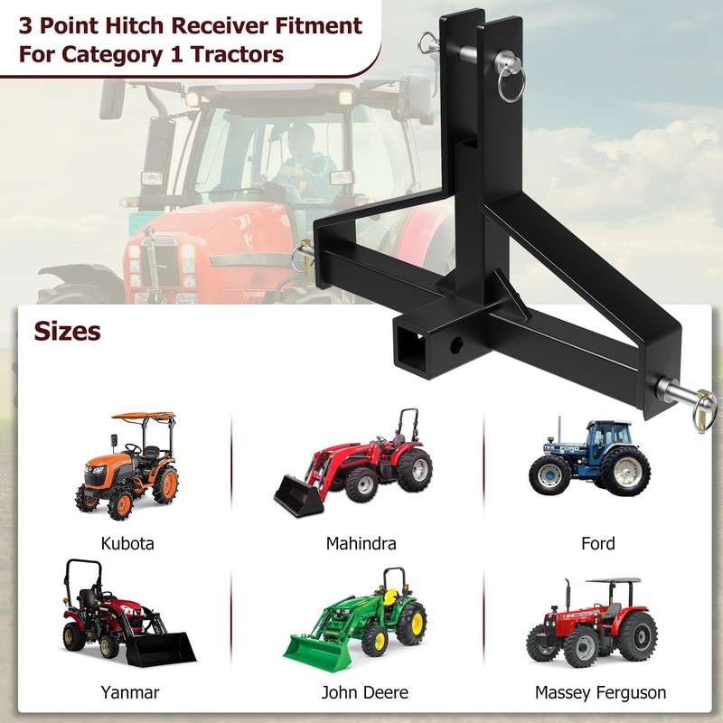 Heavy Duty 3 Point Quick Hitch 2" Receiver, Compatible with
