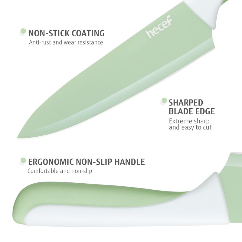 hecef 15 Pieces Kitchen Knife Set with Built-in Sharpening Wooden