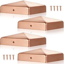 Tandefio 4 Pcs 4x4'' Solid Copper Post Caps Fence Pyramid Decking Caps with Screw for Metal Wood Cedar Fence Deck Corridors Mailbox Posts End Cover