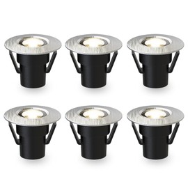 Outdoor 0.6W LED Deck Lights 12V AC Low Voltage In-Ground Lights 6PK Landscape Lighting Kit with Stakes Connectors 7 Lumen 3200K Warm White Well Light for Balcony Step Stair Garden
