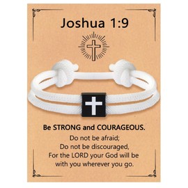 Adjustable Braided Rope Cross Bracelet Joshua 1:9，Easter Christian Baptism Confirmation Christmas Birthday Gifts for Teens