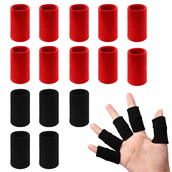 20 PCS Finger Sleeves Protectors, Sport Finger Sleeves Thumb Brace Support Finger Brace Elastic Thumb Sleeves (Black+Red)