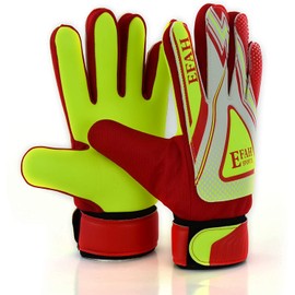 EFAH SPORTS Football Goalkeeper Gloves For Boys kids children adult Soccer Goalie Gloves with Super Grip Palms (Red/Yellow, Size 4 suitable for 6 to 9 years old, Ambidextrous)