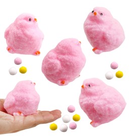 Handmade Chicken Squishy Toys for Stress Relief, Cute Kawaii Chick Fidget Sensory Toys for Adults and Kids Anxiety, Ultra Soft Sticky Squeeze Animal Toy for Home Office Desk (Pink Small 4pcs)