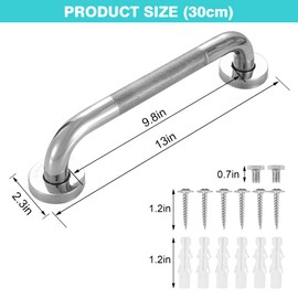 2 x Shower Grab Bar, 304 Stainless Steel with Knurled Surface, Bath Handle, Non-Slip Bathroom Handle, Safety Handles for Bathtub, Shower for Seniors and Children (30 cm)