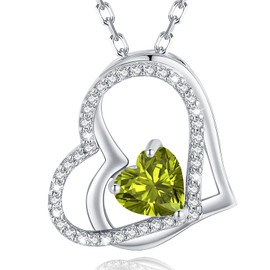 MISUMOR Women's Necklace 925 Rose Gold Silver Heart Necklace Heart Pendant with Birthstone Chain Jewellery Gifts for Women, Girlfriend, Mum, Wife, Birthday, Mother's Day, Christmas, Valentine's Day,