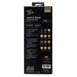 Mont Marte Gold and Silver Acrylic Paint 12-Pieces Set, 36 ml