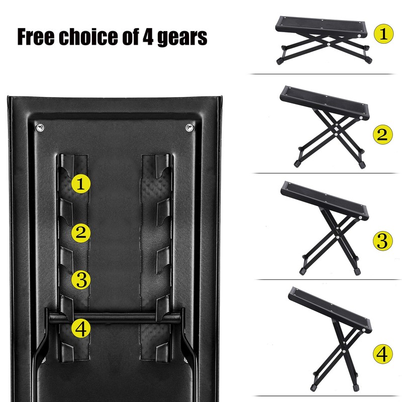 Guitar Footstool Stool with Non-Slip Rubber Underlay, Foldable Metal Guitar