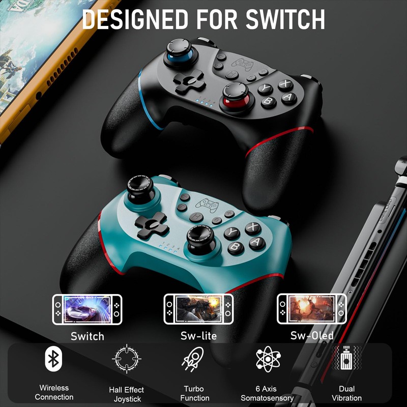 Diswoe Switch Controllers, 2 Pack Wireless Pro Controller for Switch