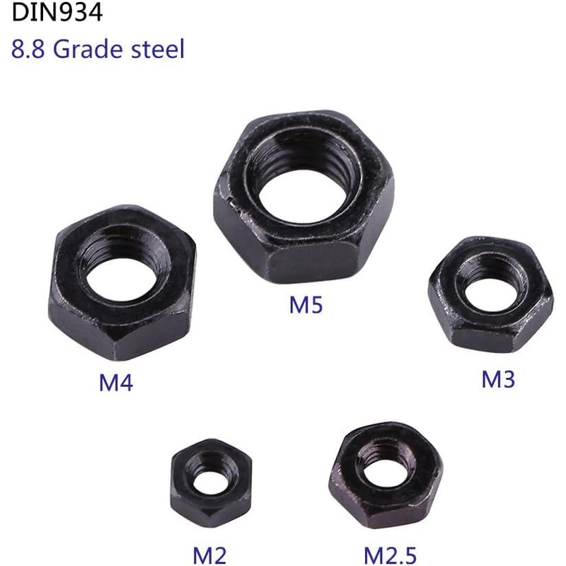 VOBOR M4 nut, black, pack of 100 nuts, M4 hex