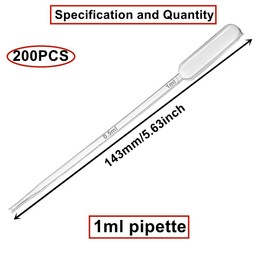 HUAZIZ Pack of 200 1 ml Plastic Transfer Pipettes, Disposable Measuring Pipette for Scientific Laboratory, Squeeze Transfer Pipettes, Reusable Pipettes, Transparent Measuring Pipettes