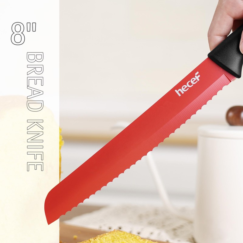 hecef 13 Pieces Kitchen Knife Set with Built-in Sharpening Wooden