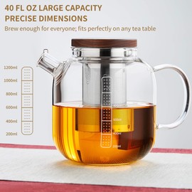 Glass Teapot with Infuser and Lid - 40oz Borosilicate Glass Teapot with Heat-Resistant Handle, Stainless Steel Mesh Infuser for Loose Leaf & Blooming Tea, Stovetop & Microwave Safe