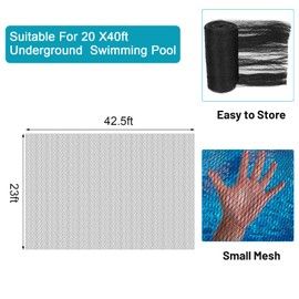 Therwen 23 x 42.5 ft Leaf Net Cover for Inground Pools Rectangle Mesh Keeps Leaves Out Applies to 7 x 13 M Pool for Winter Autumn Summer Cover Resistance Cold and UV, Easy to Install, Black