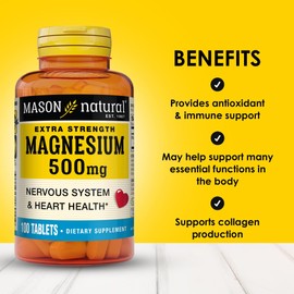 Mason Natural Magnesium 500 mg Extra Strength, 300,Day Supply, Supports Normal Health, 3 Pack