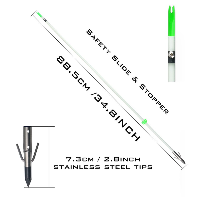TIGER ARCHERY 34inch Bowfishing Arrows Solid Fiberglass Shaft with Broadhead