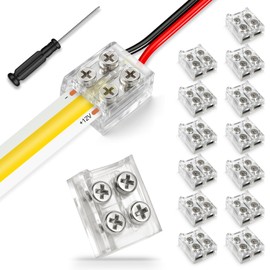RESHAKE 15 Pack LED Strip Connectors 2 Pin 8mm Solderless, Transparent LED Tape Light Connectors, Strip to Wire LED Connectors with Screwdriver for 12V 24V Single Color COB/SMD LED Light Strips