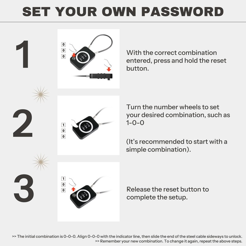 UP Security Combo Lock, Premium Cable Lock with Code, Combination