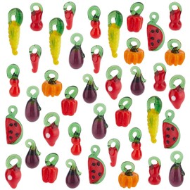 PH PandaHall 10 Styles Fruit Vegetable Glass Beads, 70pcs Pepper Eggplant Charm Pendants 3D Strawberry Pumpkin Lampwork Charms for Bracelet Earring Crafts Jewelry Making