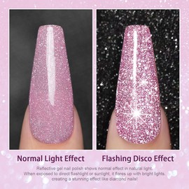 RARJSM Reflective Glitter Gel Nail Polish,Pink Sparkle Gel Nail Polish,Flash Diamond Gel Polish Soak off UV LED Curing Requires 15ml Single Bottle for Home Salon Diy Nail Manicure Decoration