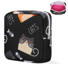 Likesing Period Bag Pouch, Canvas Sanitary Napkin Storage Bag for Girls Womens, Portable Sanitary Napkin Period Pad Pouch Bag for Purse, Small Make Up Bags(5170, Black)