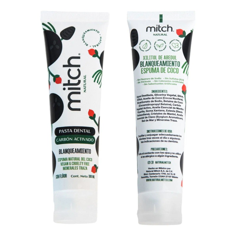 Pasta Dental Natural Mitch De Carbón Activado 100ml Blanqueamiento Sin