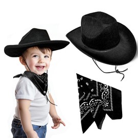 SeptCity Toddler Cowboy Hat and Bandana for Age 2-5 (Black)