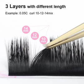 NAGARAKU Easy Fan Premade Fans Eyelash Extensions 3 Layers Self Blooming Mega Volume Eyelashes Rapid Automatic Flower Soft Pre-glued Lashes Pre Fanned Lash - 0.03D Curl -10-12-14mm MIX