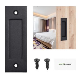 Eco-Fused 1x Sliding Barn Door Finger Pull (Black) with Self Tapping Screws - 6-Inch Solid Steel Flat Bottom Handle - Easy to Install - Ideal for Sliding Doors, Closets, Sheds, Garages