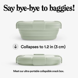 STOJO Jr Collapsible Box for Kids - Sage Green, 24oz - Leak-Proof Reusable Silicone Travel Bowl for Hot & Cold Food - For Home, On-The-Go Camping & Hiking - Microwave & Dishwasher Safe