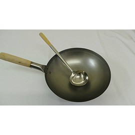 12" WOK Flat Bottom Carbon Steel with Stainless Steel Ladle
