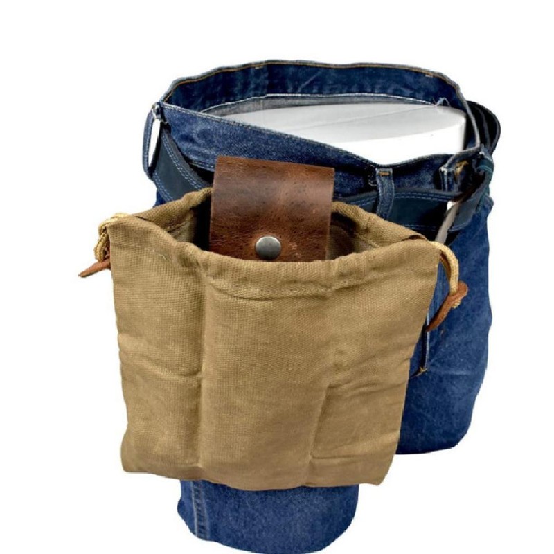 Leather and Canvas Bushcraft Bag Collapsible Waxed Canvas Foraging Pouch