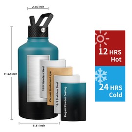 YONICOER Insulated Water Bottle 87oz,Triple Wall Vacuum Stainless Steel(Dishwasher Safe),Leak Proof & Non-BPA,Flask Jug with Paracord Handle & Straw Spout Lids Sports Gradient indigo blue/black