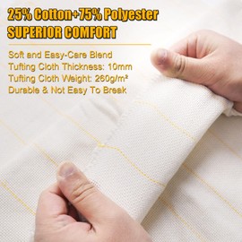 SANJIAN 1*PC 80” x 80” Tufting Cloth for Tufting Gun, Primary Tufting Cloth with Marked Lines, Durable Monks Cloth for Punch Needle, Edges Sewn for DIY Crafts (White)