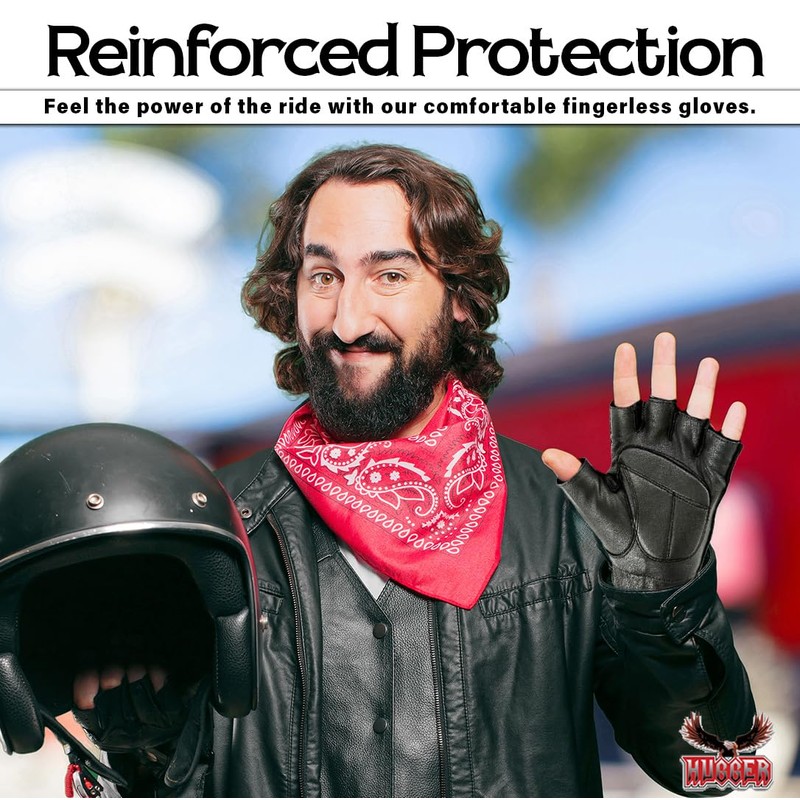 Hugger Men's Water Resistant Gel-Padded Palm Fingerless Motorcycle Glove 3X-Large