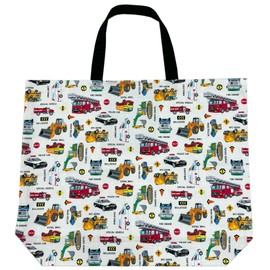 miwaki Tote Bag with Gusset, Large Capacity, Nursery School, Lightweight, Sub Bag, Large Size, Mothers Bag, Boys and Girls, Made in Japan, Handmade with Name Tag, Motif Bag-mom, Working Car, White