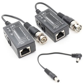 ANHAN Passive Video Balun with Power BNC to RJ45 Adapter Cat5 / Cat6 Cable to BNC Male Network Transceiver For CCTV Security Surveillance Camera 1 Pair