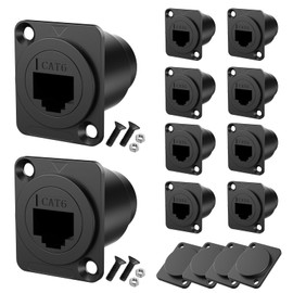 YQMRCZRF 14PCS RJ45 D-Type Coupler and Panel-Mount Blank Plate Set，Pass Through Shielded RJ45 Panel Mount Connector, CAT6/CAT5E/CAT5 Female to Female LAN Network Bulkhead Pass Through Socket with Cap
