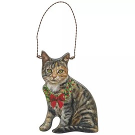 Christmas Cat Wood Ornament (Tabby)