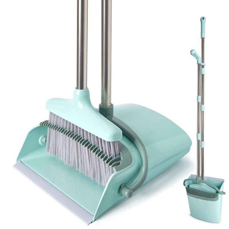 XXXFLOWER Broom and Dustpan Set with Cleaning Teeth, 55" Long