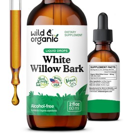 Wild & Organic White Willow Bark Extract Liquid Drops - Overall Well-Being Supplement - 500 mg White Willow Bark Herb Tincture - No Alcohol & Sugar, Non-GMO - 2 fl oz