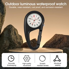 yotutun Pocket Watch with Carabiner, Nurse Watch, Digital Nurse Watch, Carabiner Watches, Luminous Heart Rate Monitor Nurses for Men Women Climbing Doctor Nurse, black