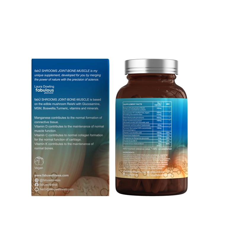 fabÜ JOINT-BONE-MUSCLE - Reishi Mushroom Supplement with Glucosamine, MSM, Boswellia,