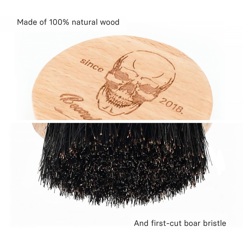 Menesia Small and Round Beard Brush, Pocket Travel Men's Wooden