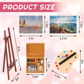 Skylety 3 Pieces Miniature Dollhouse Accessories Wooden Easel Dollhouse Furniture Decoration Set Includes Miniature Palette Watercolor Box Easel Miniature Dollhouse Furniture Painting for Dolls