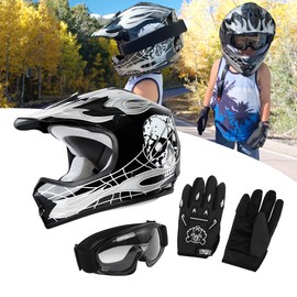 XFMT DOT Youth Kids Motocross Offroad Street Dirt Bike Helmet W/Goggles Gloves ATV Mx Skull Helmet