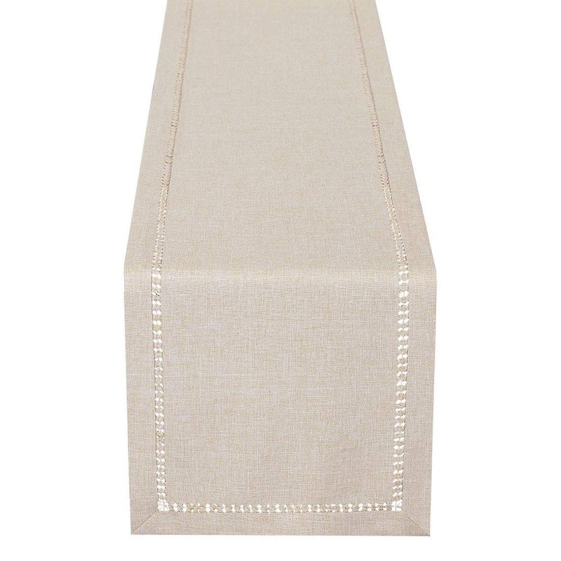 Grelucgo Handmade Hemstitched Polyester Rectangle Table Runners,Beige 14x90 inch