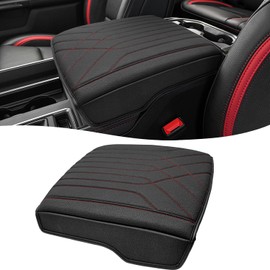 KBH Center Console Armrest Cover for 2019-2026 Dodge Ram 1500 2500 3500 5th Gen, Floor Console Bucket Seat, Arm Rest Cushion Pad Protector, Vinyl Leather, Black-Red Stitches